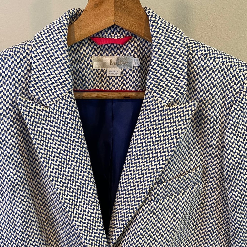 Boden Womens Blue & White Tweed Blazer Fully Lined, US Size 6 | nickdurrclothes